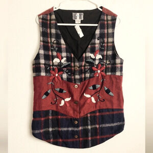 HG NY 100% Wool Vest Button Up Vintage Maroon & Navy Inner Lined  Sz S (NWT)